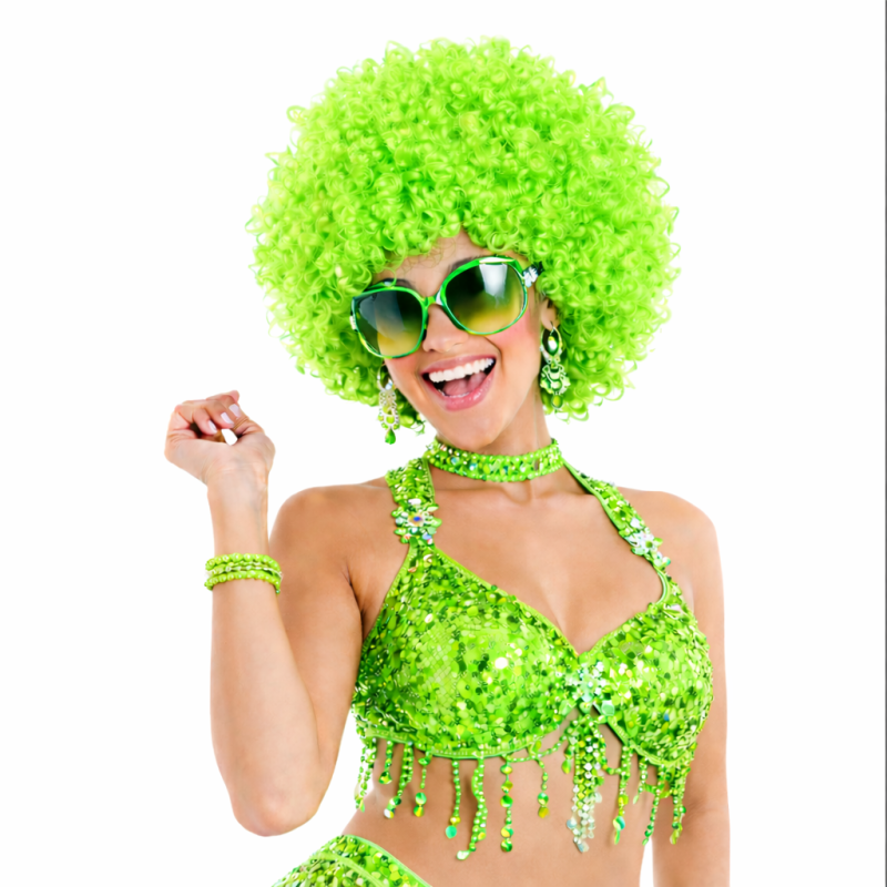 Peruka Afro Limonka Kręcone Włosy Event Party