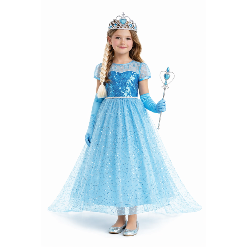 Strój Księżniczka Elsa z Akcesoriami 4 el.