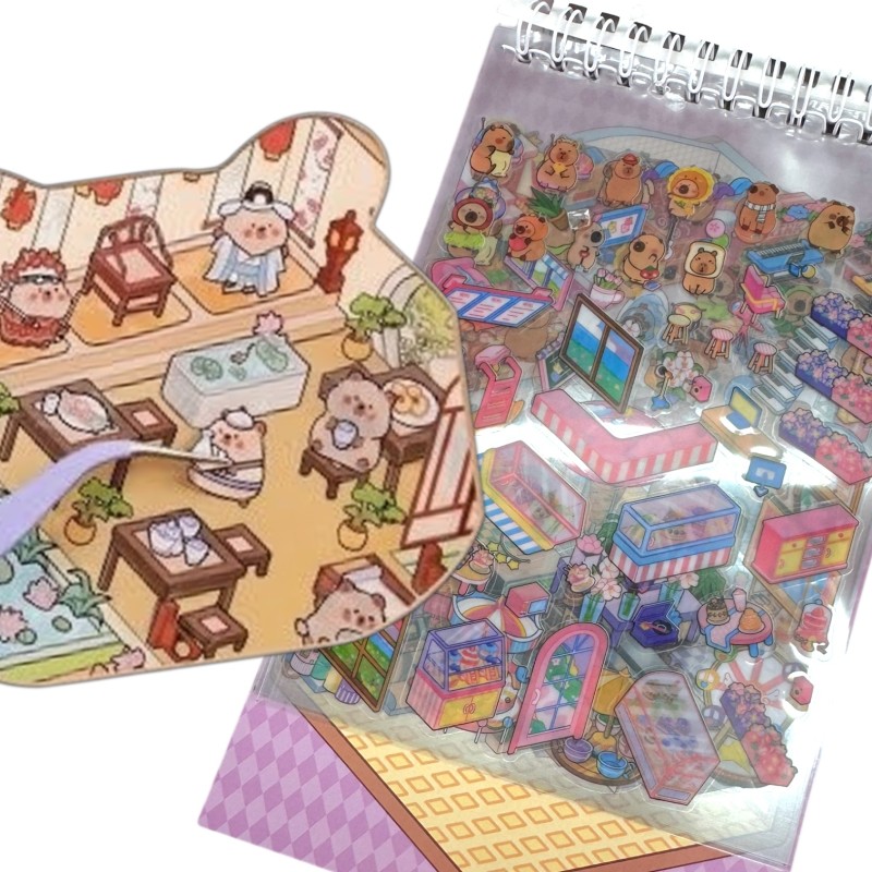 Układanka Wyklejanka Domki Scenki Kreatywne 3D antystresowa naklejki pęseta Kapibara