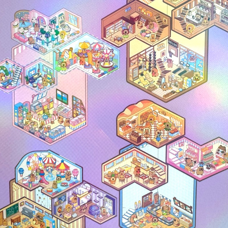 Układanka Wyklejanka Domki Scenki Kreatywne 3D antystresowa naklejki pęseta Kapibara