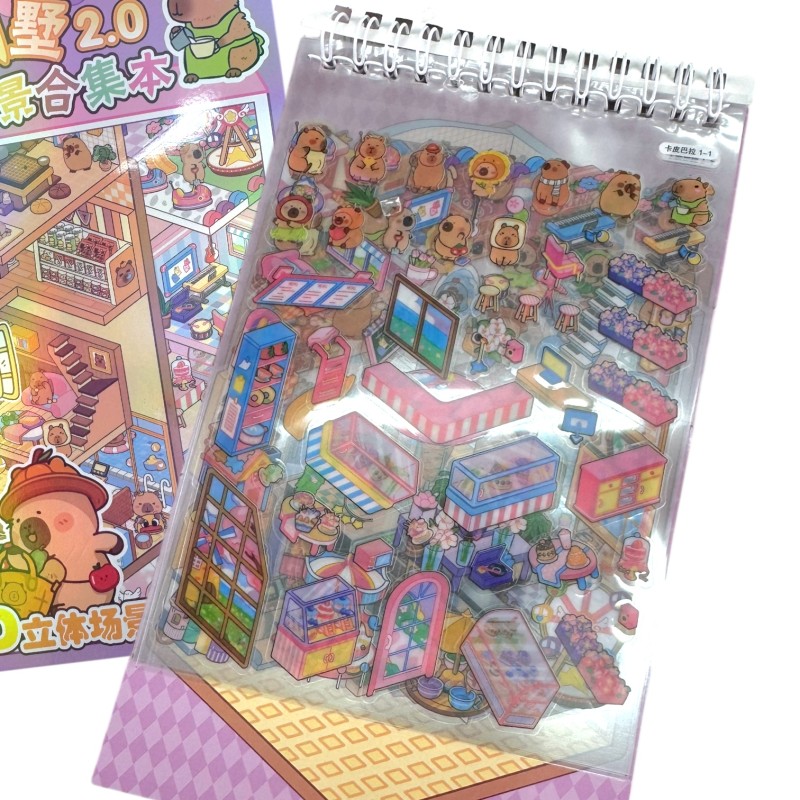 Układanka Wyklejanka Domki Scenki Kreatywne 3D antystresowa naklejki pęseta Kapibara