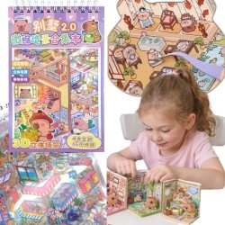 Układanka Wyklejanka Domki Scenki Kreatywne 3D antystresowa naklejki pęseta Kapibara