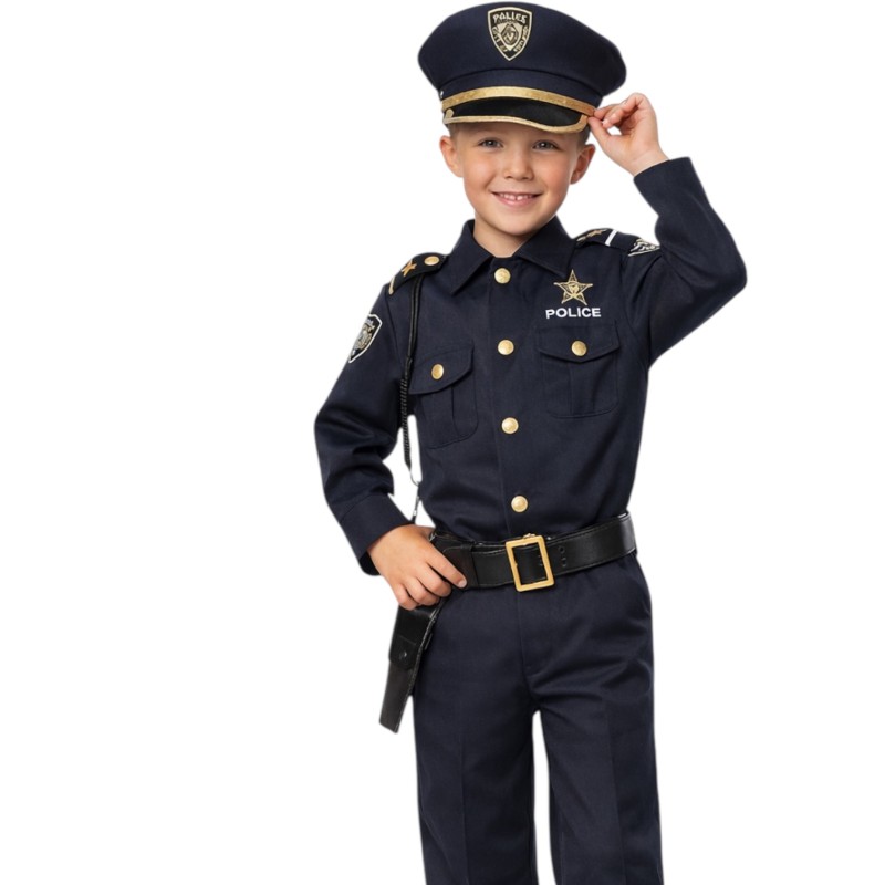 Strój policjanta dla dzieci z czapką i paskiem