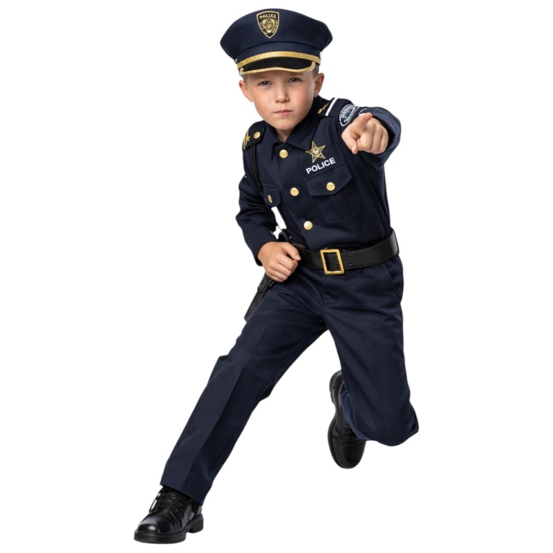 Strój policjanta dla dzieci z czapką i paskiem
