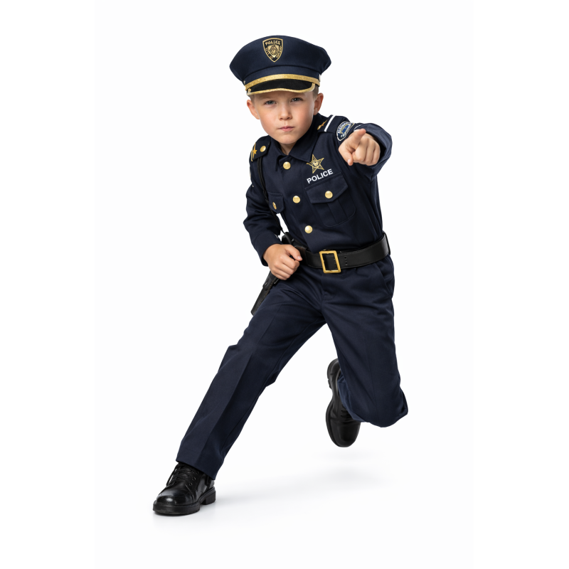 Strój policjanta dla dzieci z czapką i paskiem