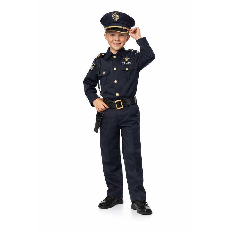 Strój policjanta dla dzieci z czapką i paskiem