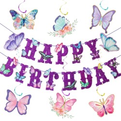 Baner urodzinowy Happy Birthday z motylami