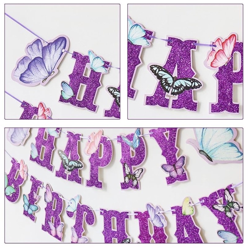 Baner urodzinowy Happy Birthday z motylami