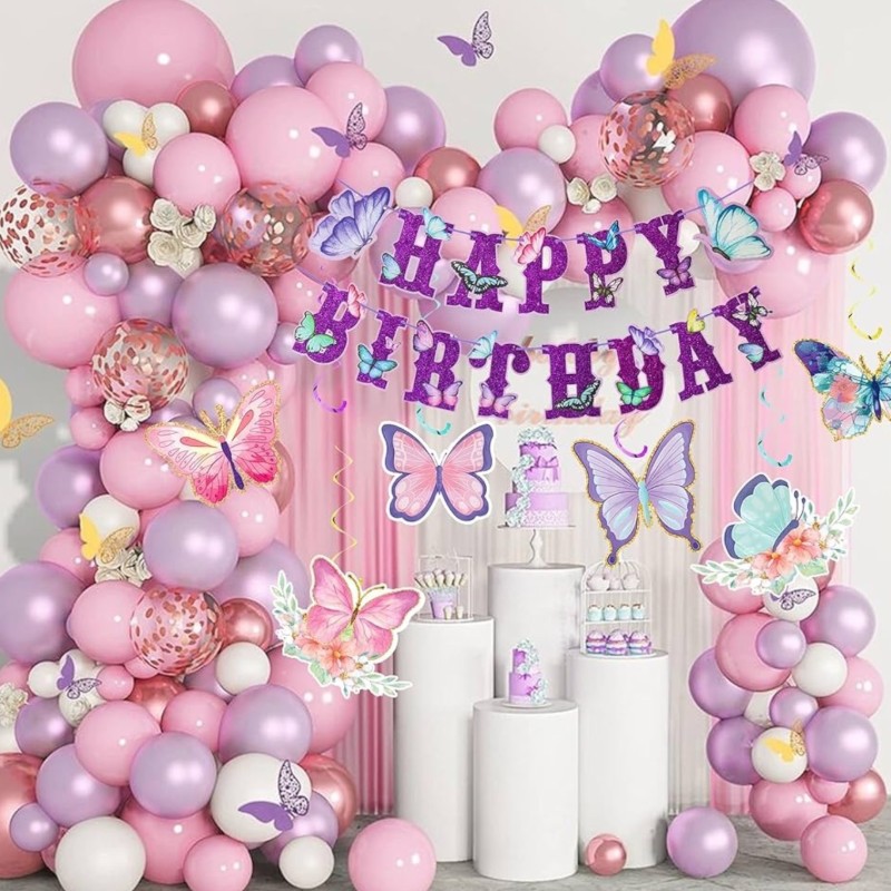 Baner urodzinowy Happy Birthday z motylami