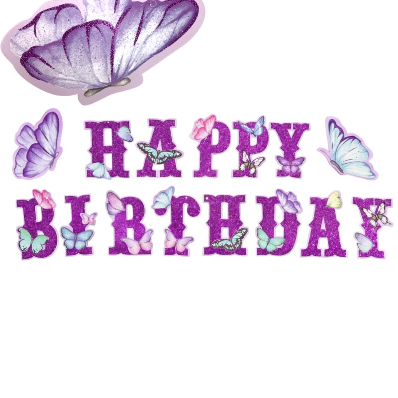 Baner urodzinowy Happy Birthday z motylami