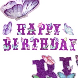 Baner urodzinowy Happy Birthday z motylami