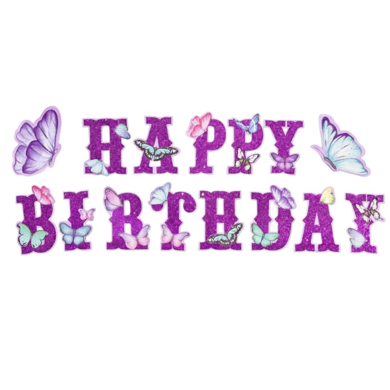 Baner urodzinowy Happy Birthday z motylami