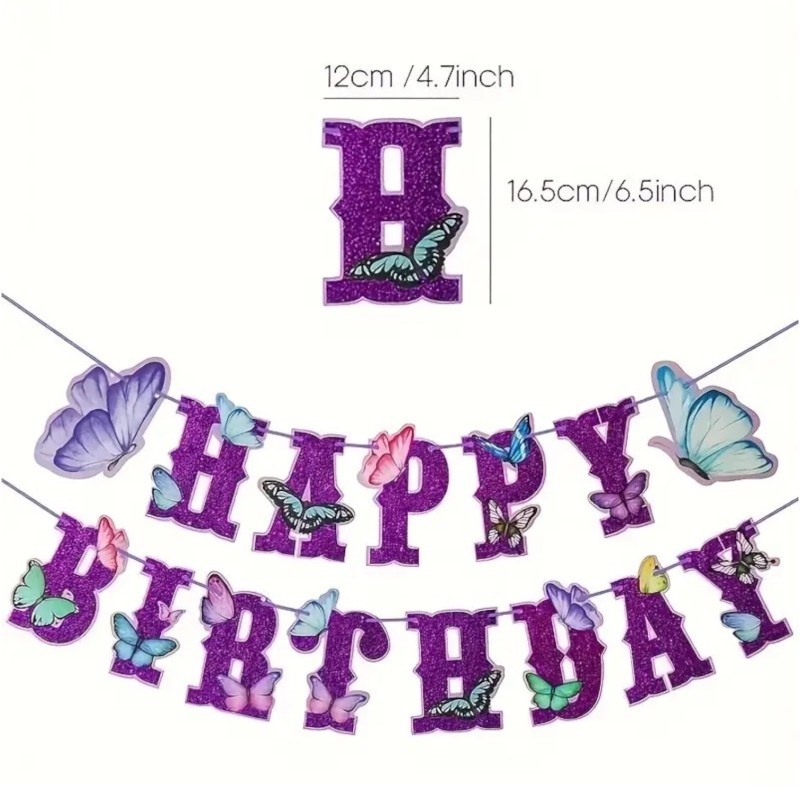 Zestaw dekoracji urodzinowych Motyle z banerem Happy Birthday i 9 balonami