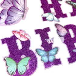 Zestaw dekoracji urodzinowych Motyle z banerem Happy Birthday i 9 balonami