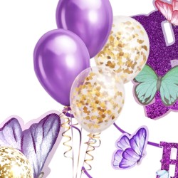 Zestaw dekoracji urodzinowych Motyle z banerem Happy Birthday i 9 balonami