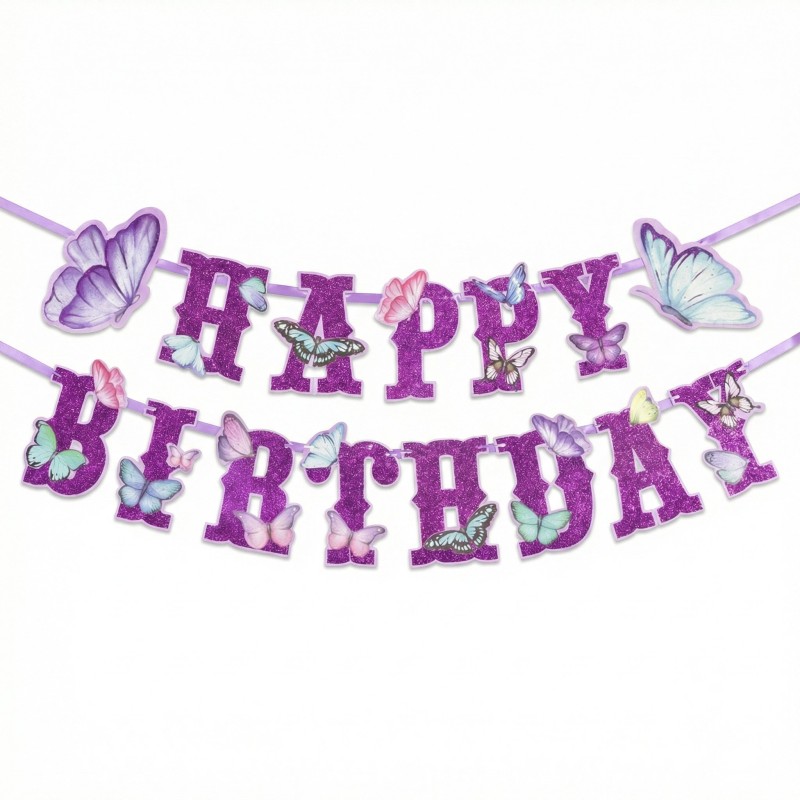 Baner urodzinowy Happy Birthday z motylami