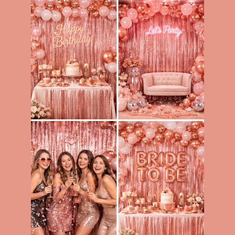 Kurtyna metaliczna rose gold szampańska 100x200cm