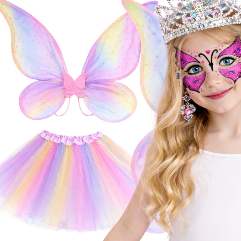 Zestaw Wróżka Motyl Motylek Czarodziejka - Skrzydła Spódniczka Biżuteria