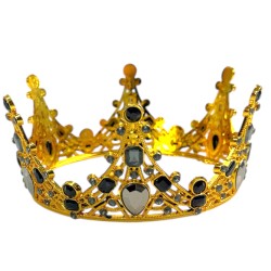 Korona na tort złota z czarnymi kryształkami metalowa 12-15x6cm