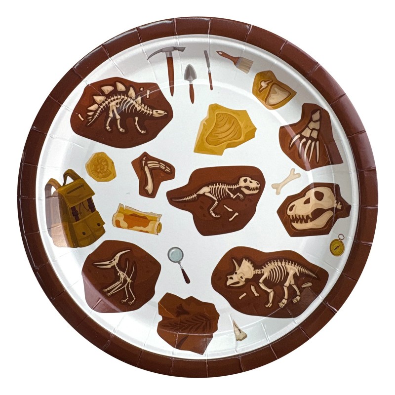 Talerzyki papierowe dinozaury archeolog 23 cm 6 sztuk