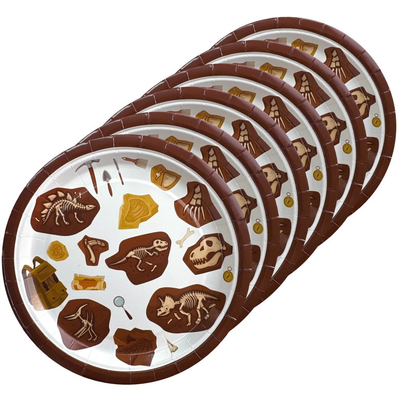 Talerzyki papierowe dinozaury archeolog 23 cm 6 sztuk