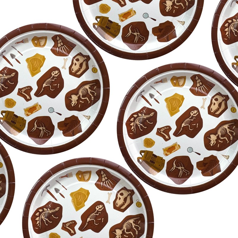 Talerzyki papierowe dinozaury archeolog 23 cm 6 sztuk