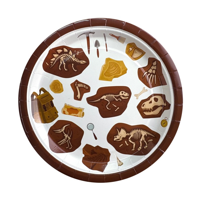 Talerzyki papierowe Dinozaury Wykopaliska 18 cm 6 szt.