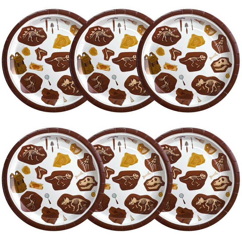 Talerzyki papierowe Dinozaury Wykopaliska 18 cm 6 szt.