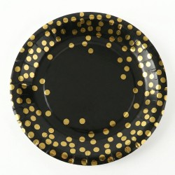 Czarne talerzyki papierowe 23cm ze złotym konfetti 10szt