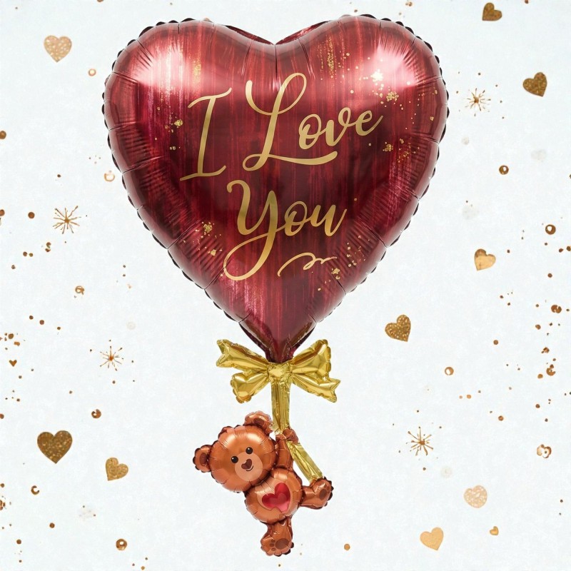Balon foliowy serce z misiem I Love You 46x72cm