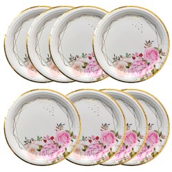 Talerzyki Papierowe Różyczki 18 cm 8 sztuk