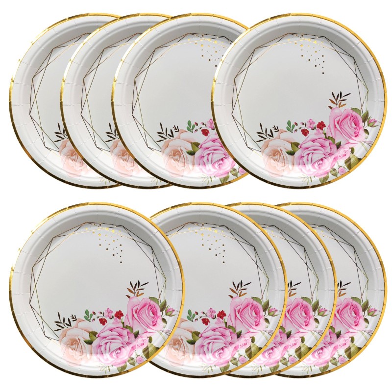 Talerzyki Papierowe Różyczki 18 cm 8 sztuk