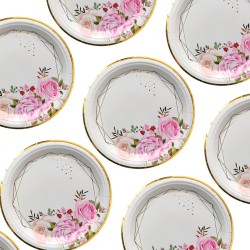 Talerzyki Papierowe Różyczki 18 cm 8 sztuk