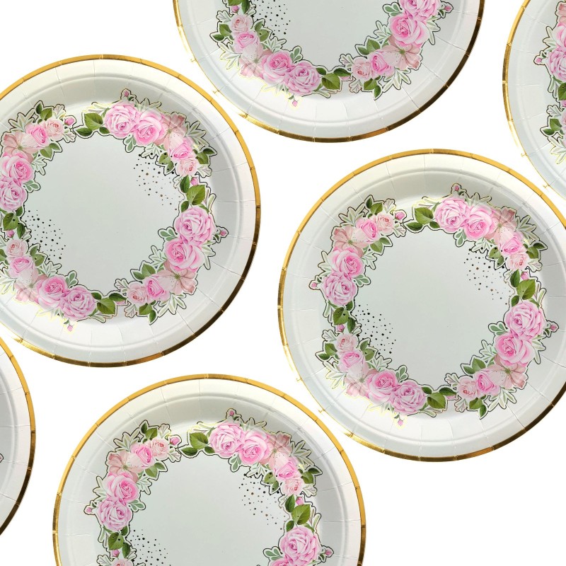 Talerzyki papierowe 23cm Różyczki 6 sztuk