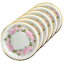 Talerzyki papierowe 23cm Różyczki 6 sztuk