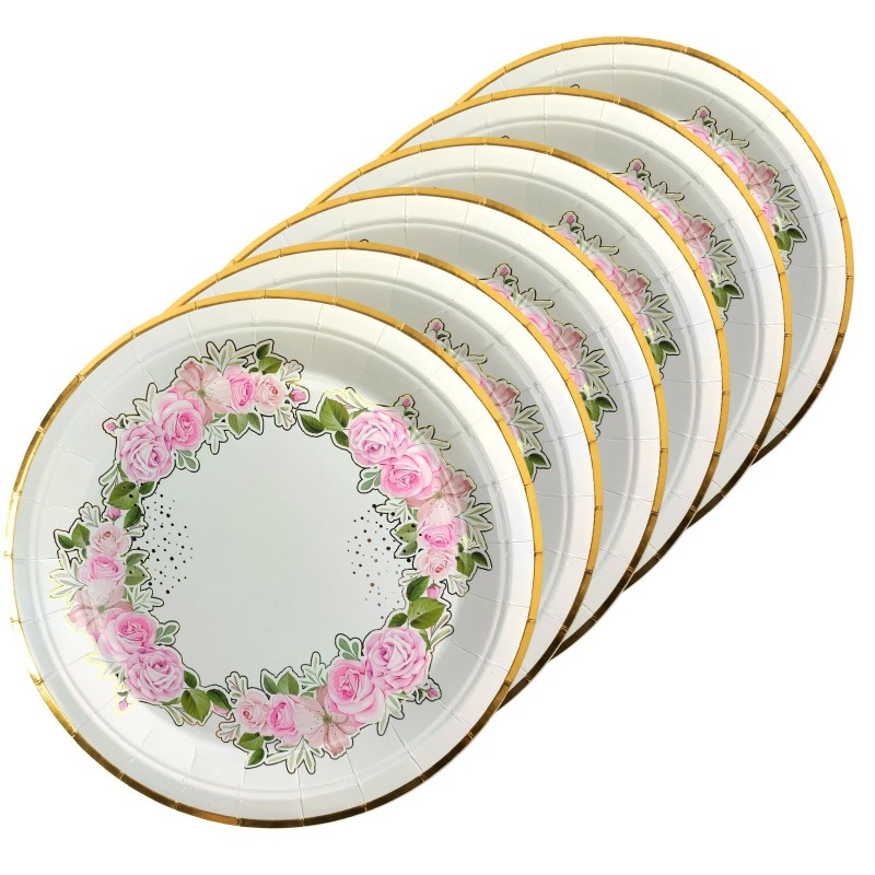 Talerzyki papierowe 23cm Różyczki 6 sztuk