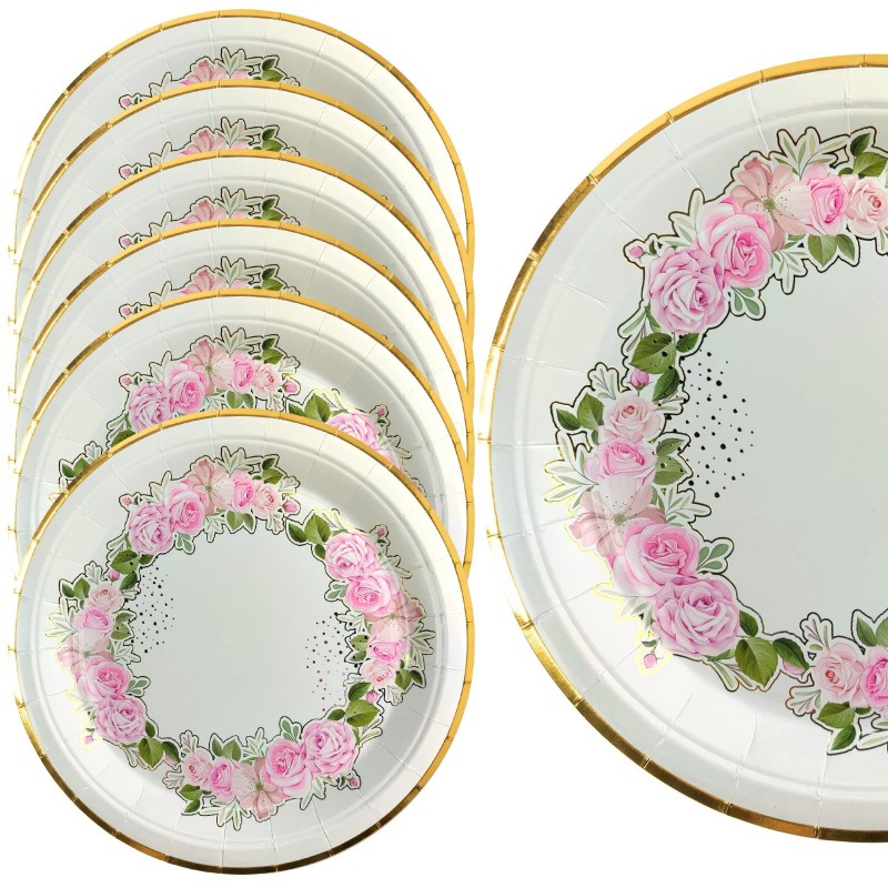 Talerzyki papierowe 23cm Różyczki 6 sztuk