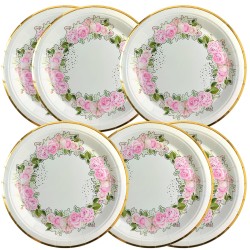 Talerzyki papierowe 23cm Różyczki 6 sztuk