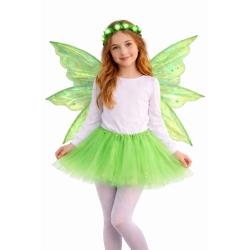 Strój Wróżka Zielona z Tiulową Spódniczką i Wiankiem LED