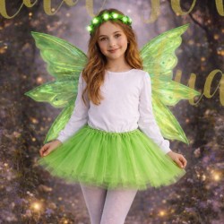 Strój Wróżka Zielona z Tiulową Spódniczką i Wiankiem LED