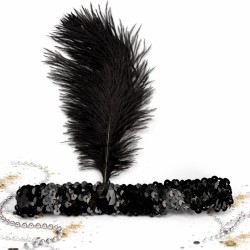 Czarna opaska z piórem styl Lata 20 Gatsby Prohibicja Jazz Cekiny Charlston Karnawał