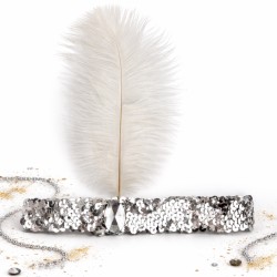 Srebrna opaska z piórem styl Lata 20 Gatsby Prohibicja Jazz Cekiny Charlston Karnawał