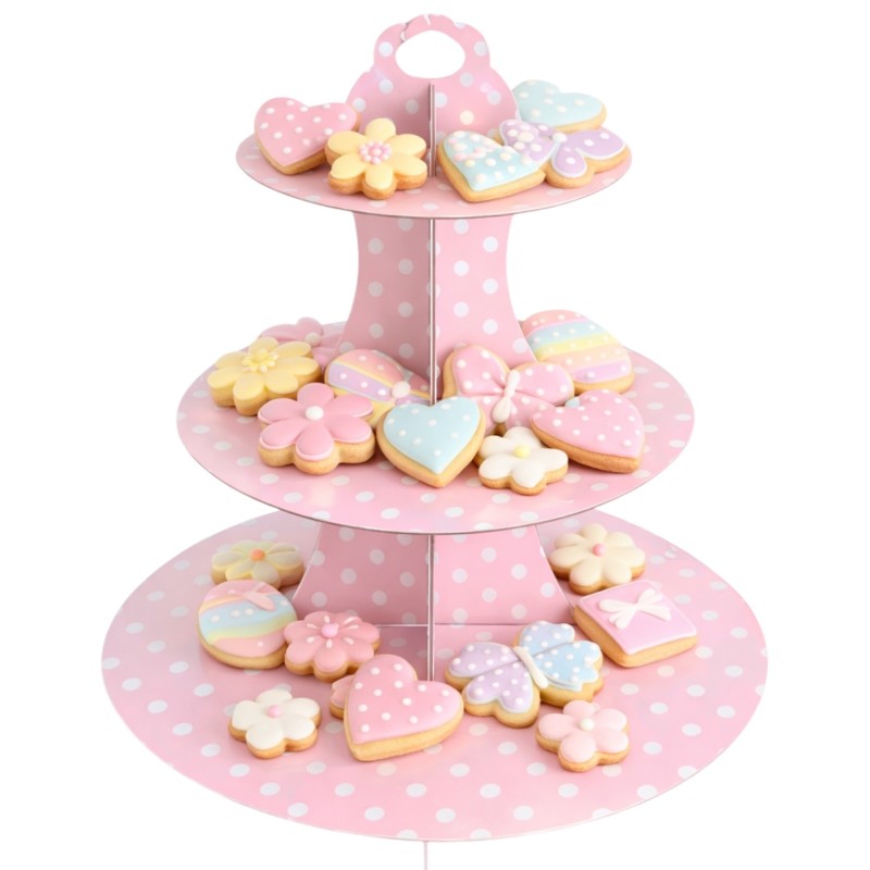 Patera Różowa Pastelowa w Groszki Papierowa 3 Poziomy