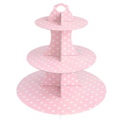 Patera Różowa Pastelowa w Groszki Papierowa 3 Poziomy