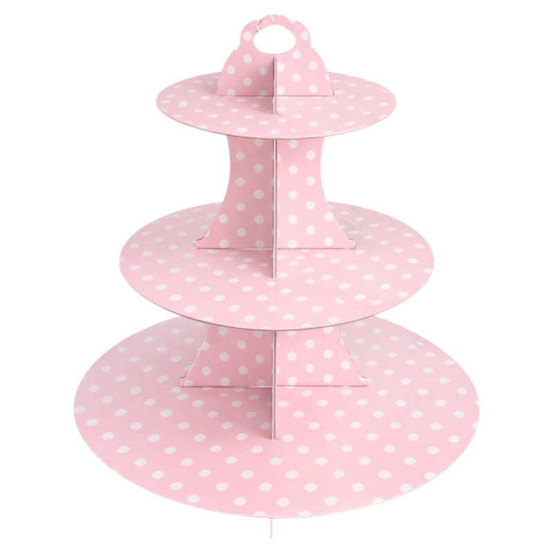 Patera Różowa Pastelowa w Groszki Papierowa 3 Poziomy