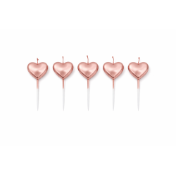 Świeczki serca 5 sztuk różowe złoto na tort