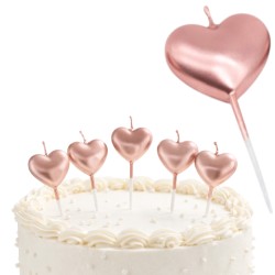 Świeczki serca 5 sztuk różowe złoto na tort