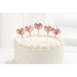 Świeczki serca 5 sztuk różowe złoto na tort