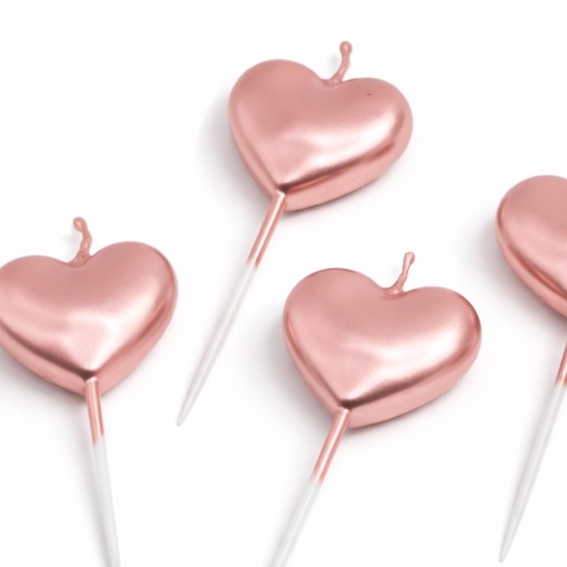 Świeczki serca 5 sztuk różowe złoto na tort
