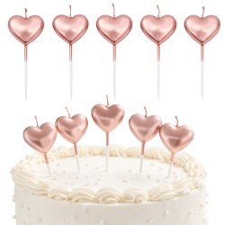 Świeczki serca 5 sztuk różowe złoto na tort